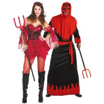 Teufel-Päärchen-Kostüm für Halloween schwarz-rot - Thema: Teufel + Dämonen - Schwarz - Größe Einheitsgröße