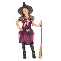 Hexenkostüm Halloween mit Pailletten rosa - Thema: Hexen + Magier - Schwarz - Größe 92/104 (3-4 Jahre)