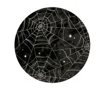 8 Pappteller Spinnennetz Schwarz 23 cm - Thema: Gruseliger Fasching - Schwarz
