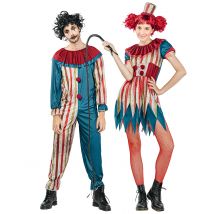 Horrorclown-Paarkostüm für Erwachsene rot-blau-beige - Thema: Gruseliger Fasching - Blau - Größe Einheitsgröße