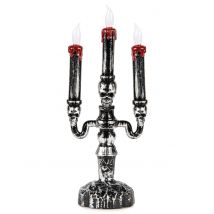 LED Kerzenständer mit Totenkopf-Motiv 32 cm - Thema: Gothic - Silber/Grau