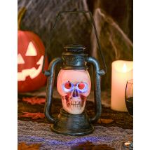 Laterne, ca. 26 - 18 cm, Totenkopf - Thema: Skelette + Sensenmänner - Weiß