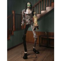 Animatronic Clown mit hängendem Kind Deko schwarz weiß 2,15m - Thema: Horrorclowns + Harlekins - Weiß