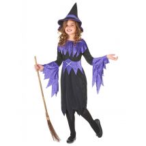 Magische Hexe Kinderkostüm Märchen schwarz-lila - Thema: Halloween - Größe 110-122 (4-6 Jahre)