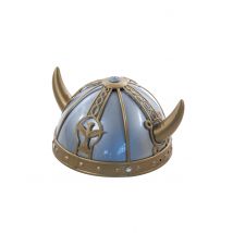 Wikinger-Helm mit Hörnern und Verzierungen grau-gold - Thema: Fasching und Karneval - Silber/Grau