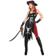 Heisse Freibeuterin Damenkostüm Piratin schwarz-weiss-rot - Thema: Fasching und Karneval - Schwarz - Größe S