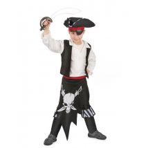 Piraten Kapitän-Kinderkostüm Seeräuber schwarz-rot-weiss - Thema: Fasching und Karneval - Größe 122/134 (7-9 Jahre)