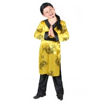 Chinese Kinderkostüm mit Drachenmotiv gelb-schwarz - Thema: Fasching und Karneval - Größe 122/134 (7-9 Jahre)