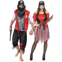 Piratenkostüm für Paare schwarz-rot-weiß