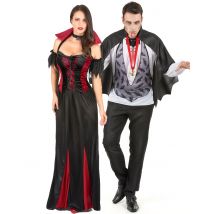 Vampir-Kostüm für Paare schwarz-rot - Thema: Halloween - Silber/Grau