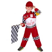 Rennfahrer-Kinderkostüm Motorsport rot-weiss-schwarz-gelb - Thema: Fasching und Karneval - Größe 110-122 (4-6 Jahre)