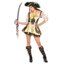 Barocke Piratin Damenkostüm Freibeuterin schwarz-gold - Thema: Fasching und Karneval - Größe S