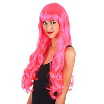 Langhaar-Damenperücke mit Pony gewellt pink - Thema: Fasching und Karneval - Bunt