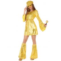 Funkelndes Discokostüm für Damen gold - Thema: Fasching und Karneval - Gelb/Blond - Größe XS / S