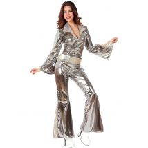 Sexy Disco-Jumpsuit Damenkostüm 70er Jahre-Kostüm für Damen Karneval silber - Thema: Fasching und Karneval - Silber/Grau - Größe M / L