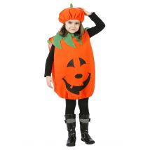 Kürbis-Kinderkostüm Kürbis-Anzug orange-schwarz-grün - Thema: Halloween - Orange - Größe 98/116 (3-4 Jahre)