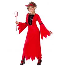 Teufelinkostüm für Mädchen Halloween rot-schwarz - Thema: Fasching und Karneval - Größe 134/146 (7-9 Jahre)