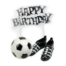 Fussball-Kuchendeko Happy Birthday 3-teilig schwarz-weiss - Thema: Geburtstag und Jubiläum - Weiß