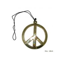 Hippie-Halskette mit Friedenszeichen Peace-Kette gold - Thema: Schlagerparty