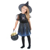 Bezaubernde Spinnen-Magierin Halloweenkostüm für Mädchen Hexe schwarz-silber - Thema: Halloween - Schwarz - Größe 122/134 (7-9 Jahre)