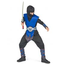 Geheimnisvoller Ninja Kinderkostüm schwarz-blau-grau - Thema: Fasching und Karneval - Größe 110-122 (4-6 Jahre)