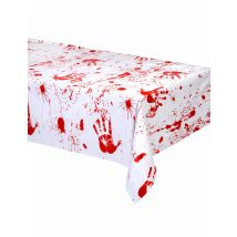Horror-Tischdecke Blutiger Handabdruck weiss-rot 274x137cm - Thema: Halloween