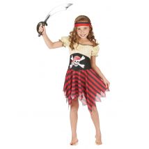 Wilde Piratin Seeräuber-Mädchenkostüm beige-schwarz-rot - Thema: Fasching und Karneval - Größe 122/134 (7-9 Jahre)