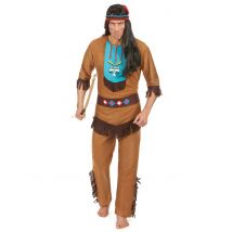 Indianer Herren-Kostüm braun-bunt - Thema: Mottoparty - Größe M