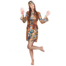 Hippie-Damenkostüm 60er-Outfit mit Kreisen bunt - Thema: Schlagerparty - Bunt - Größe S