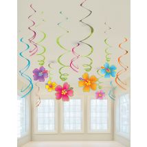 Blumen-Aufhänger Hawaiiparty-Deko 12 Stück bunt 13x18cm - Thema: Fasching und Karneval