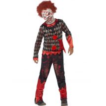 Blutiger Zombie-Clown Halloween Kinderkostüm rot-schwarz - Thema: Halloween - Größe 134/140 (7-9 Jahre)