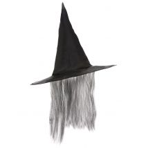 Hexen-Hut mit Haaren Hexenaccessoire schwarz-grau - Thema: Halloween - Schwarz