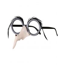 Spaßbrille Hexe mit Hexennase und Federn schwarz - Thema: Halloween