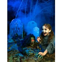 Sprechende Hexe mit Leuchtaugen Halloween-Bodendekoration grau 90cm - Thema: Halloween - Silber/Grau