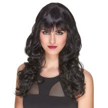 Deluxe Wellen Damen-Perücke mit Pony schwarz - Thema: Mottoparty - Schwarz