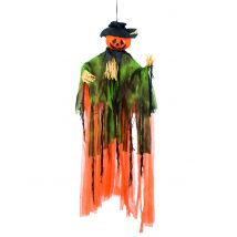 Vogelscheuche zum Aufhängen Hängedekoration Kürbisgesicht orange-grün 1 m lang - Thema: Halloween - Orange
