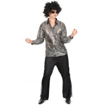 70er-Disco-Herrenkostüm silber-schwarz - Thema: Silvester und Neujahr - Silber/Grau - Größe XL