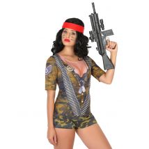 Martialische Soldatin Dschungelkämpferin T-Shirt für Damen bunt - Thema: Fasching und Karneval - Braun - Größe M / L