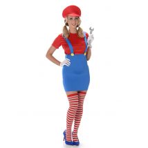 Videospiel Klempnerin Damenkostüm blau-rot - Thema: Fasching und Karneval - Größe L