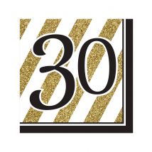 Geburtstagsservietten 30 Jahre Jubiläumsservietten 16 Stück gold-schwarz-weiss 33x33cm - Thema: Geburtstag und Jubiläum - Schwarz