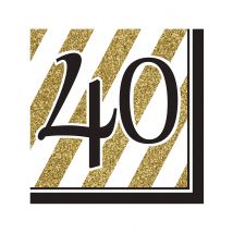 Geburtstagsservietten 40 Jahre Jubiläumsservietten 16 Stück gold-schwarz-weiss 33x33cm - Thema: Geburtstag und Jubiläum - Schwarz