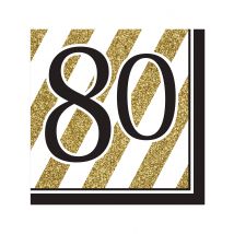 80. Geburtstag Party-Servietten Tischdeko 16 Stück gold-schwarz-weiss 33 x 33cm - Thema: Geburtstag und Jubiläum - Schwarz