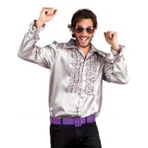 70er-Jahre-Disco-Hemd für Herren silber - Thema: Schlagerparty - Silber/Grau - Größe XXL (58/60)