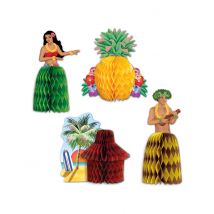 Hawaii-Pappaufsteller Hawaiiparty-Tischdeko 4 Stück bunt - Thema: Sommerparty - Bunt