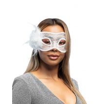 Venezianische Augenmaske Spitze mit Rose weiss - Thema: Fasching und Karneval - Weiß