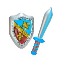 Aufblasbares Ritter Waffen-Set silber-blau - Thema: Fasching und Karneval