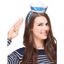 Matrosin Haarreif mit Minihut weiss-blau-gold - Thema: Fasching und Karneval