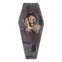 Alter Sarg mit Spinnenweben und Skelett Halloweendeko grau-braun 41x19cm - Thema: Halloween