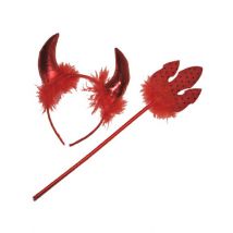 Teufelsset Teufelinnen-Accessoires Hörner und Teufelsgabel 2-teilig rot - Thema: Halloween
