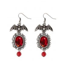 Fledermaus-Ohrringe Halloween 2 Stück silber-rot 6cm - Thema: Halloween